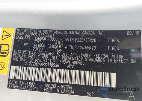 2019 Lexus Rx 350 z USA, uszkodzony, nr VIN 2T2ZZMCA8KC118536